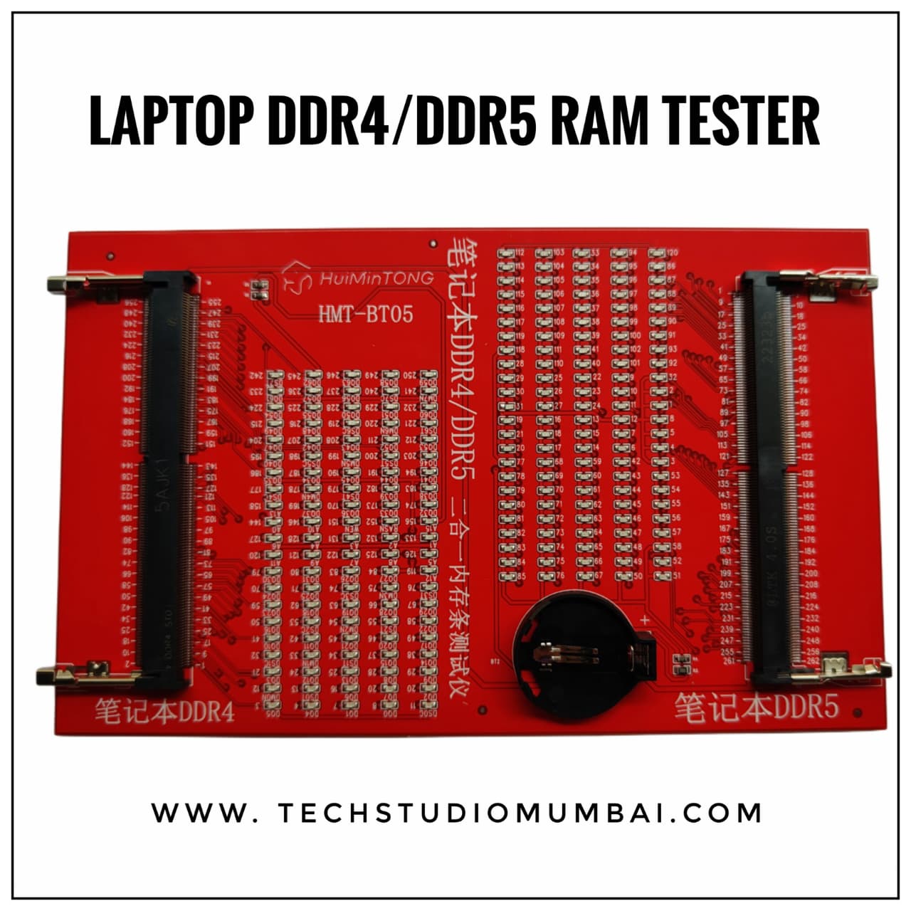 Laptop RAM Memory Tester Card for DDR4 and DDR5 2-in-1 Slot Diagnostic Analyzer, LED Fault Indicator and Type C & Battery Powered.