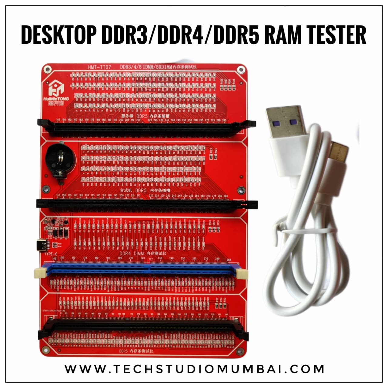 4-in-1 DDR3/DDR4/DDR5UDMM/DDR5RDIMM Memory Diagnostic Tester Card Universal RAM Module & Motherboard Slot Analyzer Kit for Desktop